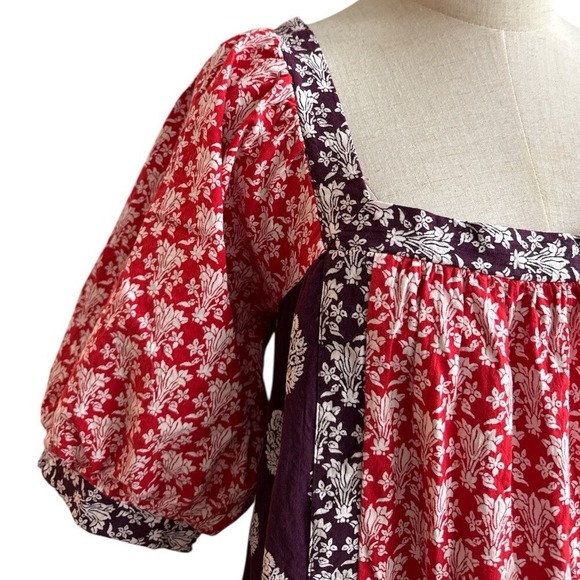 Anthropologie Maeve Short Sleeve Square Neck Mixed Print Midi Dress Size Small - Picture 4 of 10
